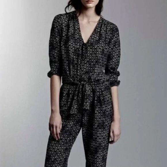 Rebecca Taylor Black Abstract Silk Printed Jumpsuit Size 8 - Picture 1 of 11